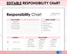Load image into Gallery viewer, EDITABLE Responsibility Chart | Family Chore Chart, Weekly Adult Routine &amp; Reward Chart for Kids | Pink
