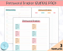 Load image into Gallery viewer, Password Tracker BUNDLE | 3 Printable Password Log &amp; Organizers, Password Keeper, Password Manager | Colorful Sky
