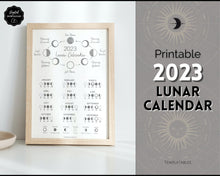 Load image into Gallery viewer, 2023 Lunar Calendar Printable - Moon Phases Astrology Calendar Wall Art | Script
