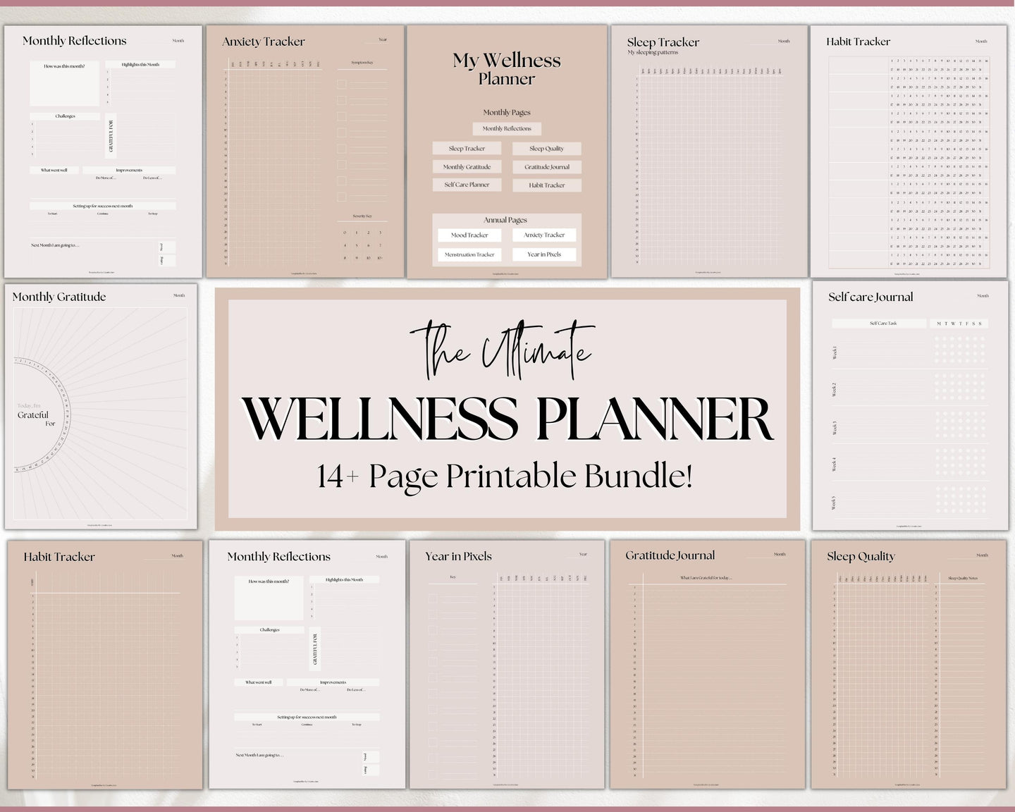 Self Care Planner & Wellness Journal BUNDLE | Printable Selfcare Tracker Checklist, Wellbeing, Mindfulness & Health Planners | Lux