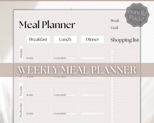 Load image into Gallery viewer, Boho Weekly Meal Planner Printable | Food Diary, Meal Tracker, Food Journal with BONUS Grocery List | Lux
