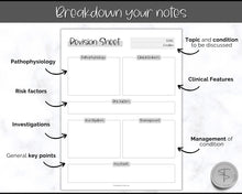 Load image into Gallery viewer, Nursing Revision Sheets for Medical School | Medicine &amp; Nursing Students, Exam Revision Notes &amp; Guide Templates | Sky Mono
