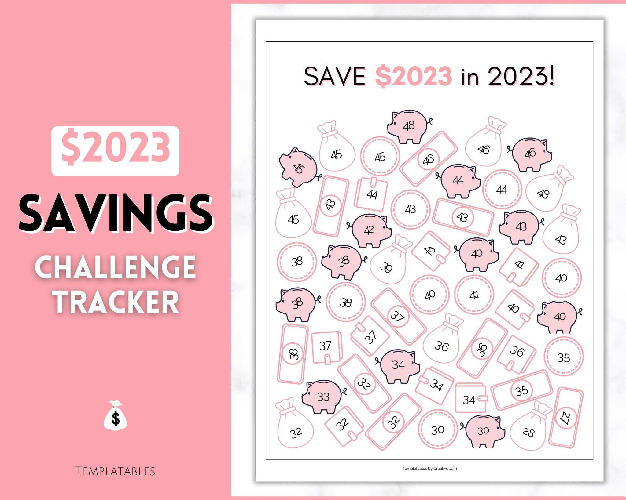 100Days Saving Challengeリフィル ハートクマデザイン 100 Day Savings Challenge | $5000 Savings Challenge Free