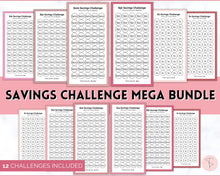 Load image into Gallery viewer, Mini Savings Challenge Printable BUNDLE | 12 Saving Trackers, Cash Envelope, A6 Saving Challenges | Pink
