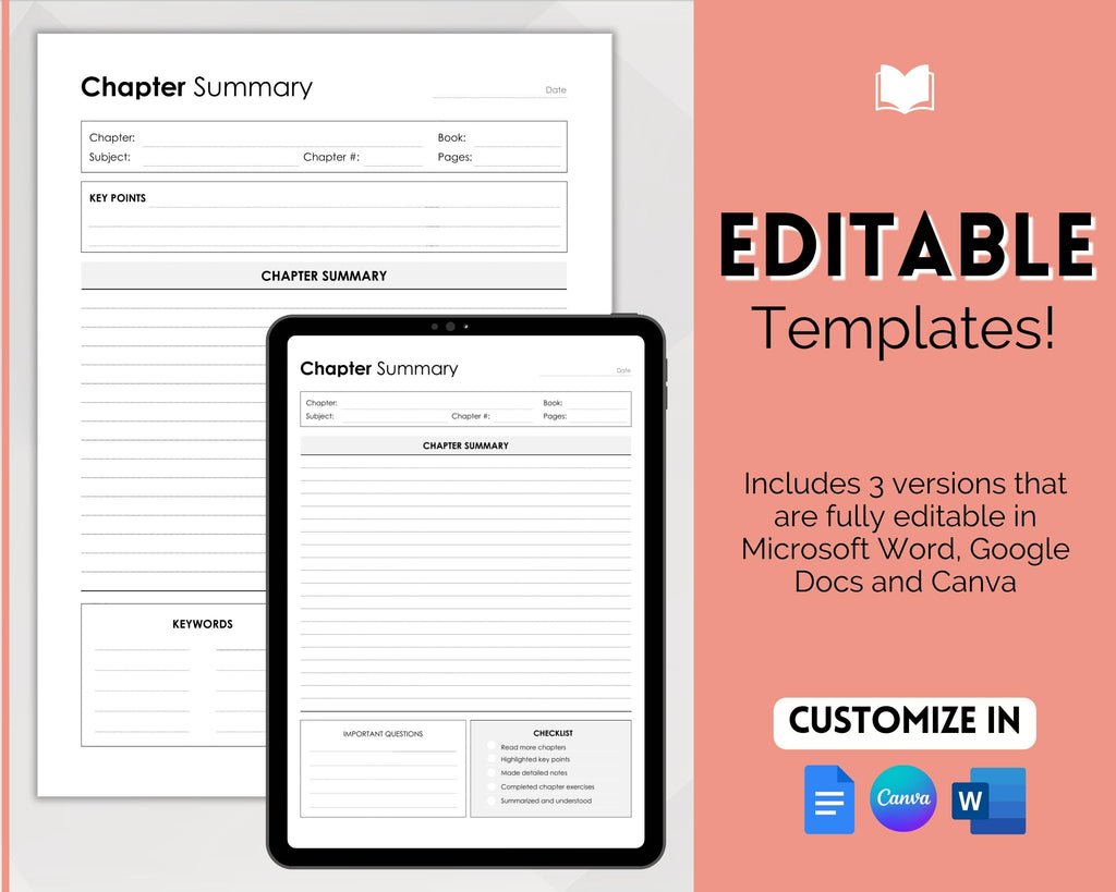 Editable Chapter Summary Template | College Outline Study Guide