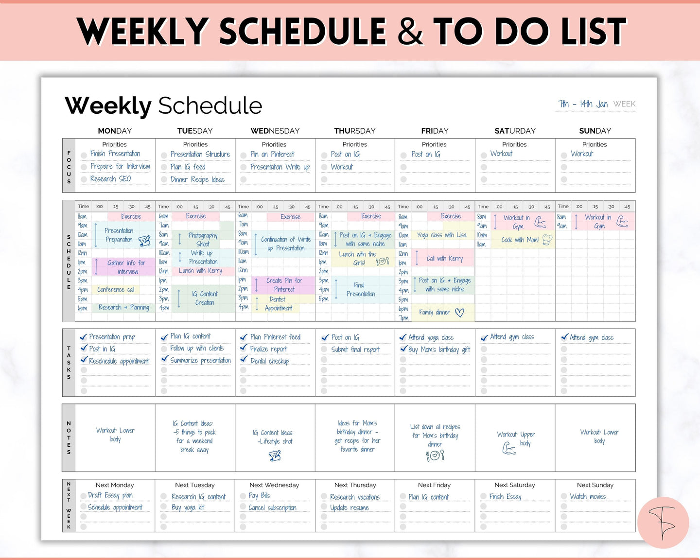 MINIMALIST Weekly 15 Minute Planner | To Do List Printable & Weekly Checklist