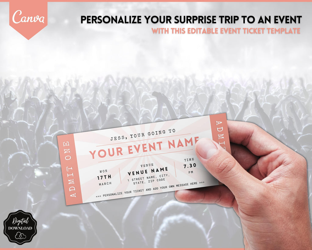 Perfect Ticket Example Event Ticket Editable Template | Perfect Gift for Special Occasions