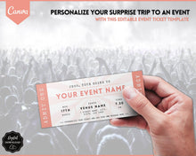 Load image into Gallery viewer, EDITABLE Event Ticket Gift Template | DIY Templates for Concerts, Theatre Shows, Surprise Gifts &amp; Special Occassions | Pink
