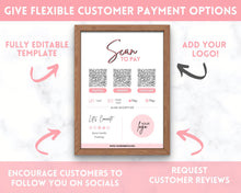 Load image into Gallery viewer, Scan to Pay Sign Shop Logo Editable Sign | QR Code Payment Sign for Small Businesses | Brit Pink
