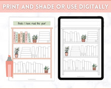 Load image into Gallery viewer, Bookshelf Reading Tracker Printable | Reading Journal, Book Review &amp; Tracker, Reading Planner &amp; Challenge | Sky
