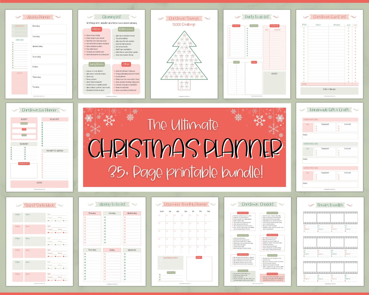 35pg Christmas Planner Printable | Complete Xmas Holiday Planner & Organizer