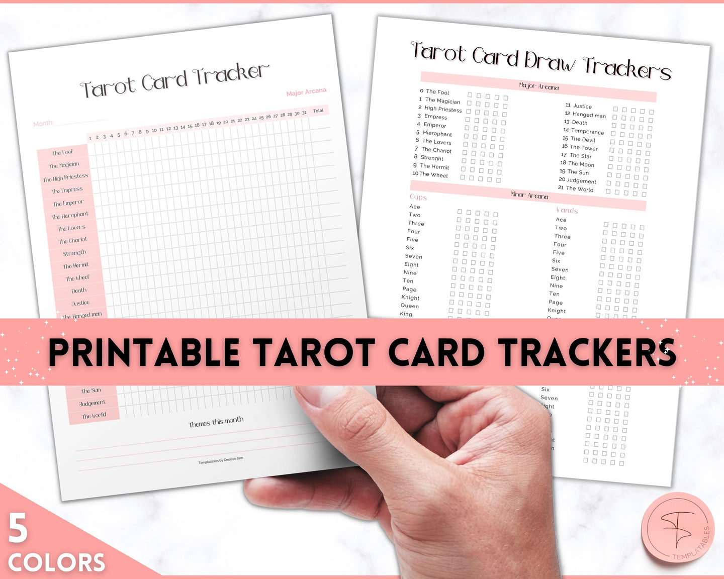 Tarot Card Trackers & Monthly Readings | Learn Tarot Card Readings, Tarot Spreads | Beginner Tarot Planner Workbook, Grimoire & Cheat Sheets | Pink