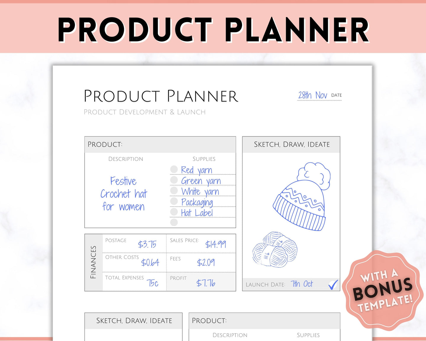 Product Planner Template Printable | Digital Small Business Product Planner | Mono