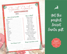 Load image into Gallery viewer, Secret Santa Questionnaire Printable | Holiday Gift Exchange for Work, Family and Friends | Red Style 2
