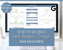 Load image into Gallery viewer, Small Business Bookkeeping Spreadsheet | Google Sheets Automated Business Expense Tracker &amp; Product Invetory Tracker | Blue

