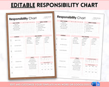 Load image into Gallery viewer, EDITABLE Responsibility Chart | Family Chore Chart, Weekly Adult Routine &amp; Reward Chart for Kids | Pink
