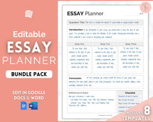 Load image into Gallery viewer, EDITABLE Essay Planner bundle | Student Essay Writing Template, College Assignment, School Homework, Academic Project Plan , Google Docs, Word | Minimalist
