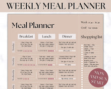 Load image into Gallery viewer, Boho Weekly Meal Planner Printable | Food Diary, Meal Tracker, Food Journal with BONUS Grocery List | Lux
