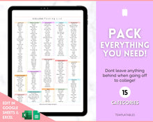 Load image into Gallery viewer, EDITABLE College Packing List | Back to School Moving Checklist for Students, Google Sheets | Pastel Rainbow
