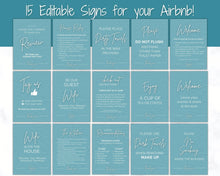 Load image into Gallery viewer, 15 Airbnb Posters! Editable Template Bundle, Wifi password Sign, Welcome Book, House Rules, Airbnb Host, Vacation Rental, Check Out Signage | Blue
