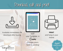 Load image into Gallery viewer, 15 Airbnb Posters! Editable Template Bundle, Wifi password Sign, Welcome Book, House Rules, Airbnb Host, Vacation Rental, Check Out Signage | Blue
