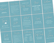 Load image into Gallery viewer, 15 Airbnb Posters! Editable Template Bundle, Wifi password Sign, Welcome Book, House Rules, Airbnb Host, Vacation Rental, Check Out Signage | Blue
