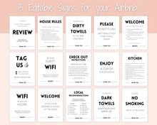 Load image into Gallery viewer, 15 Airbnb Posters! Editable Template Bundle, Wifi password Sign, Welcome Book, House Rules, Airbnb Host, Vacation Rental, Check Out Signage | Bold
