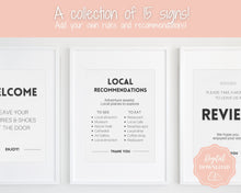 Load image into Gallery viewer, 15 Airbnb Posters! Editable Template Bundle, Wifi password Sign, Welcome Book, House Rules, Airbnb Host, Vacation Rental, Check Out Signage | Bold
