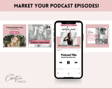 Load image into Gallery viewer, 15 Editable Podcast Cover Art Templates. Podcast Canva BUNDLE. Pod cast Photo Mockup. Podcast Graphics. Podcaster podcasting, Podcast Cover | Pink Vol 2
