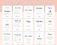Load image into Gallery viewer, 15 VRBO Posters! Editable Template Bundle, Wifi password Sign, Welcome Book, House Rules, Airbnb Host, Vacation Rental, Check Out Signage | Google Docs / MS Word
