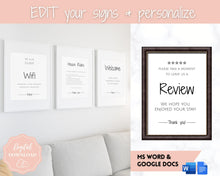 Load image into Gallery viewer, 15 VRBO Posters! Editable Template Bundle, Wifi password Sign, Welcome Book, House Rules, Airbnb Host, Vacation Rental, Check Out Signage | Google Docs / MS Word
