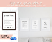 Load image into Gallery viewer, 15 VRBO Posters! Editable Template Bundle, Wifi password Sign, Welcome Book, House Rules, Airbnb Host, Vacation Rental, Check Out Signage | Google Docs / MS Word

