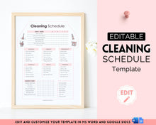 Load image into Gallery viewer, Editable House Shape Cleaning Schedule &amp; Housekeeping Checklist for House Chores | Pink
