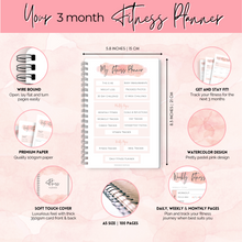 Load image into Gallery viewer, 90 Day Fitness &amp; Workout Planner for Women | Gym Journal, Weight Loss Tracker, Meal Planner, Self Care Habit Tracker | A5 Pink Watercolor
