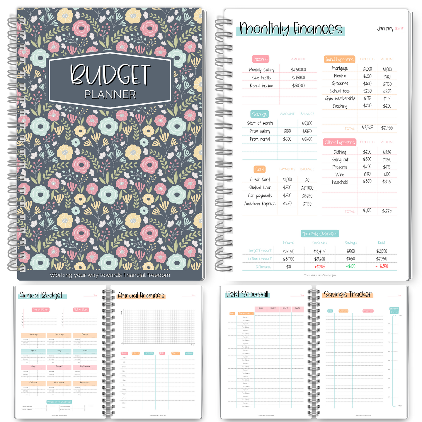 Budget Planner & Monthly Bill Organizer | Finance Budget Planner, Financial Savings, Debt, Income, Expenses, Spending & Bill Trackers | Colorful Sky