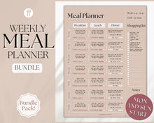 Load image into Gallery viewer, Boho Weekly Meal Planner Printable | Food Diary, Meal Tracker, Food Journal with BONUS Grocery List | Lux
