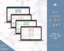 Load image into Gallery viewer, Small Business Bookkeeping Spreadsheet | Google Sheets Automated Business Expense Tracker &amp; Product Invetory Tracker | Blue

