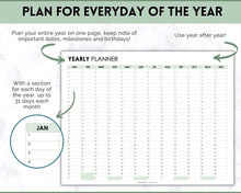 Load image into Gallery viewer, EDITABLE Perpetual Calendar | Undated Year at a Glance Reusable Calendar, Year Overview on One Page, Annual 12 Month Planner | Green
