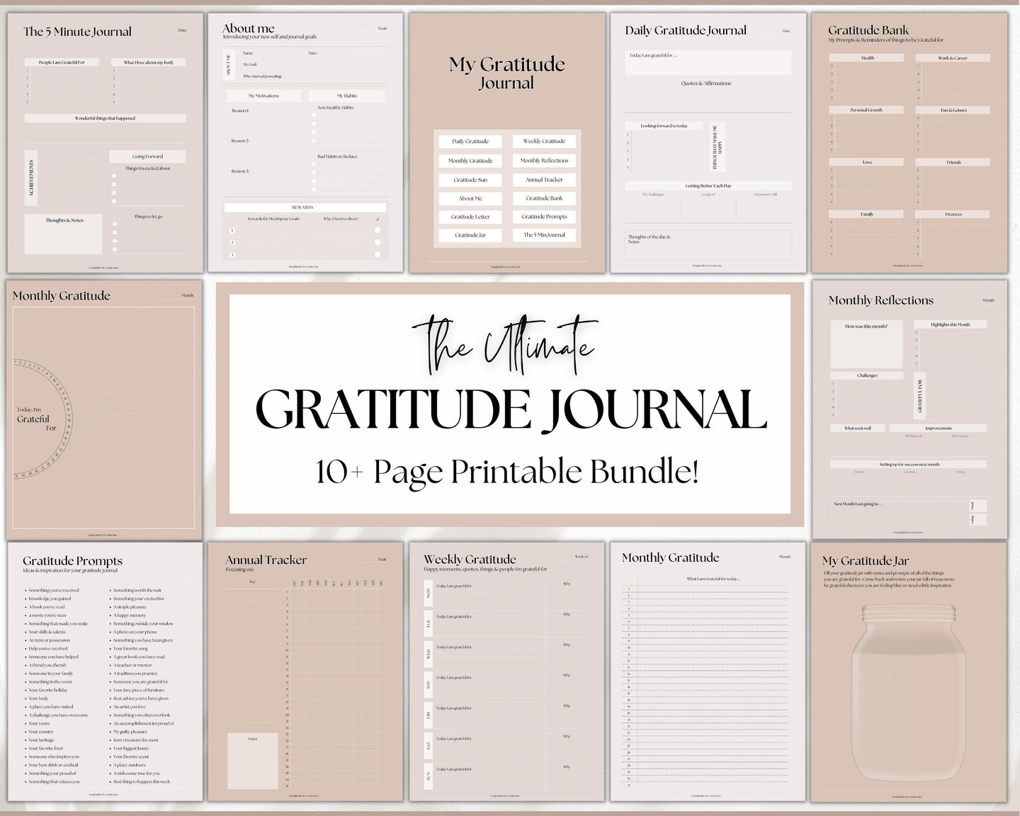 Gratitude Journal Printable Bundle | Mindfulness Log, Gratitude Template, Self Care & Wellness Planner | Lux