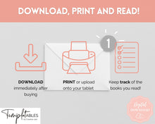 Load image into Gallery viewer, Bookshelf Reading Tracker Printable | Reading Journal, Book Review &amp; Tracker, Reading Planner &amp; Challenge | Sky
