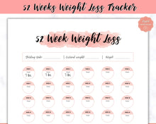 Load image into Gallery viewer, 52 Week Weight Loss Tracker &amp; Monthly Challenge | Weight Loss Chart, Pounds Lost Fitness Tracker | Pink Swash
