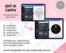 Load image into Gallery viewer, EDITABLE Food Allergy Label Template | Allergy Information Stickers, Allergen Cake Food Warning Label | Round
