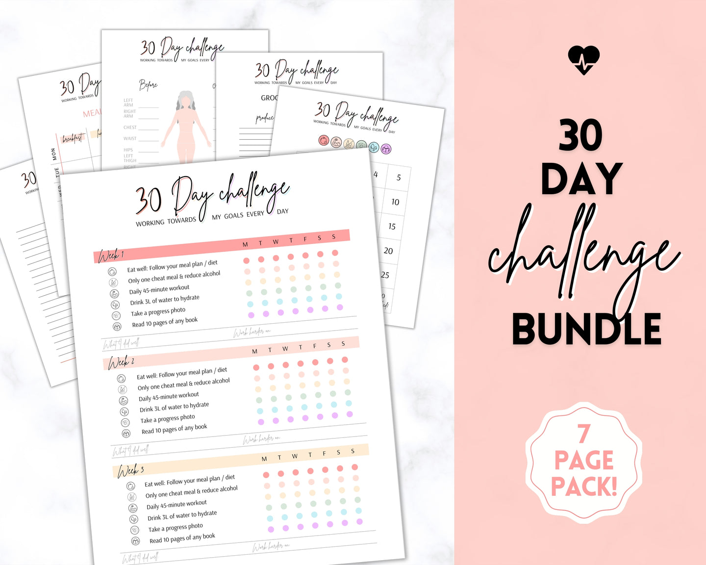 30 Day Habit Tracker Printable | EDITABLE 30 Day Self Care Fitness Challenge | Pastel Rainbow