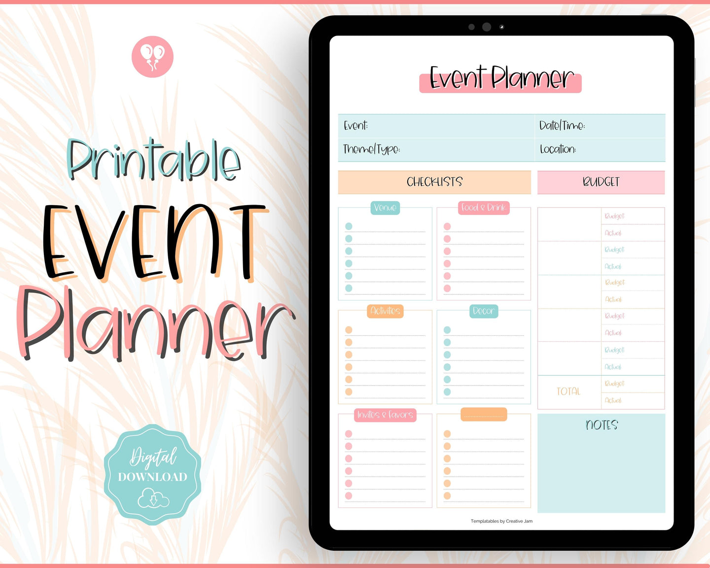 Event Planner Template, Printable Party Planner, Birthday, Wedding, Bridal, Budget, Invites, Event Plan Set, Party Organizer | Colorful Sky