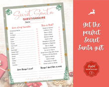 Load image into Gallery viewer, Secret Santa Questionnaire Printable | Holiday Gift Exchange for Work, Family and Friends | Red Style 2
