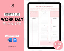 Load image into Gallery viewer, Work Planner &amp; Work Day Organizer | Editable Daily Planner, Work From Home To Do List Printable &amp; Digital Schedule | Pink
