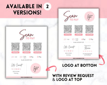Load image into Gallery viewer, Scan to Pay Sign Shop Logo Editable Sign | QR Code Payment Sign for Small Businesses | Brit Pink
