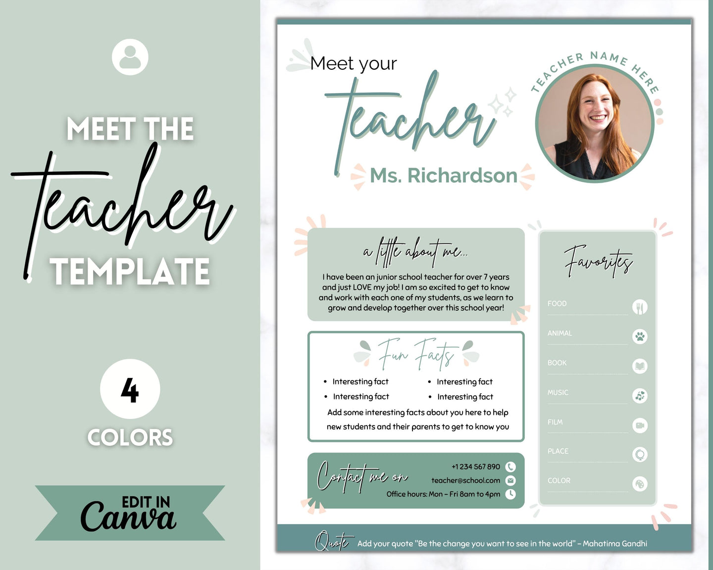 Meet the Teacher Template | Editable Introduction letter for Teachers | Green