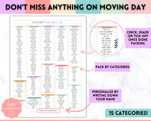 Load image into Gallery viewer, EDITABLE College Packing List | Back to School Moving Checklist for Students, Google Sheets | Pastel Rainbow
