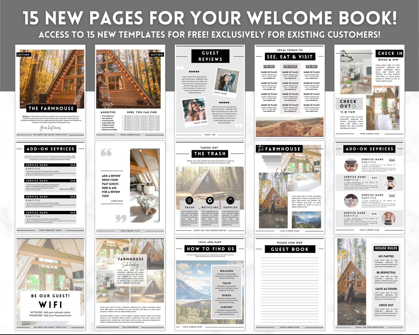 ADD ON | Airbnb Welcome Book Pages | Editable Welcome Guide, Canva Air bnb & VRBO Superhost House Manual